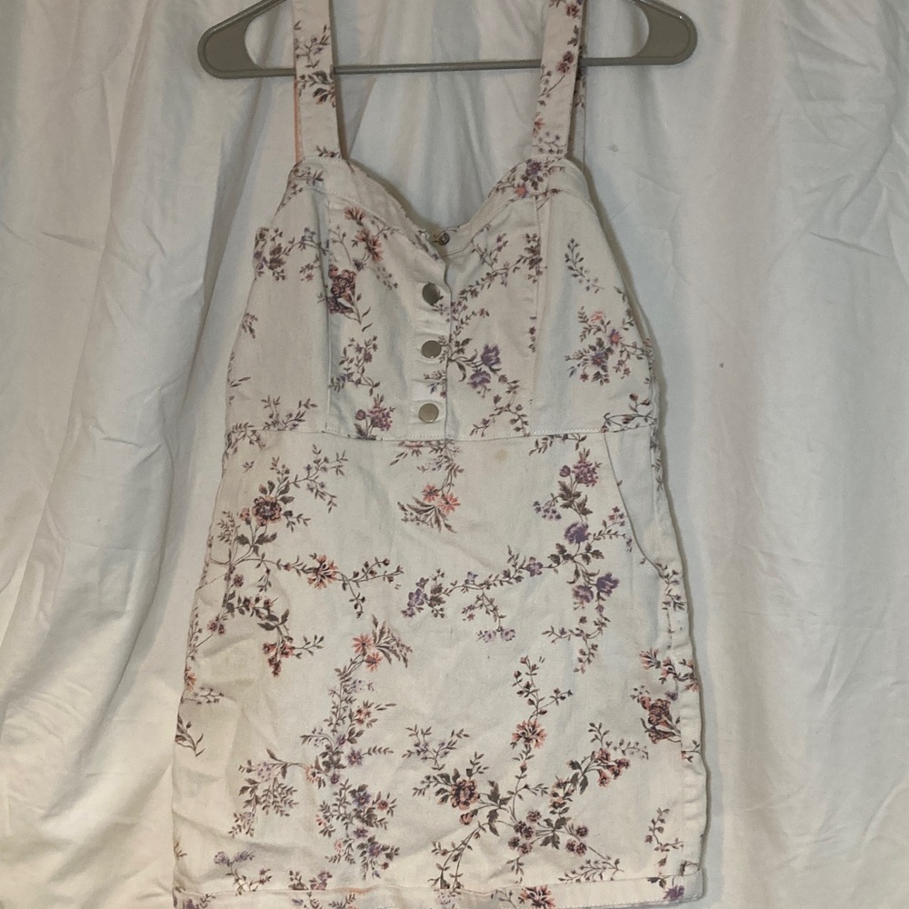 No Boundaries Denim Cream Floral Dress